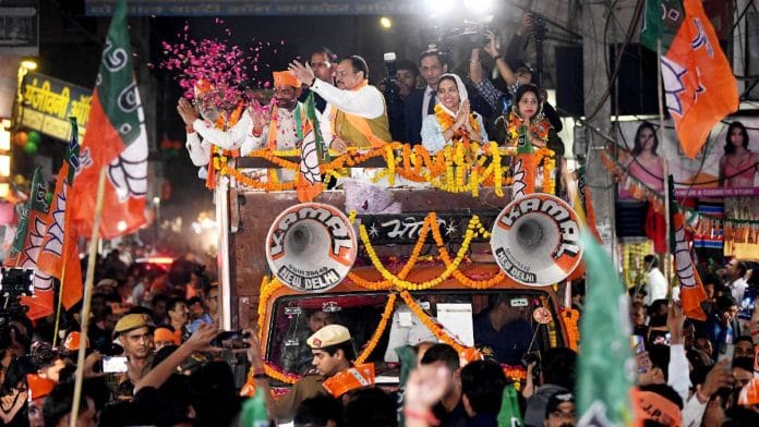 File photo of BJP president J.P. Nadda in a roadshow in Delhi ahead of next month's MCD elections | ANI