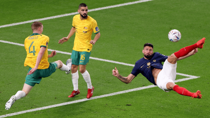France's Olivier Giroud shoots a goal | Reuters /Molly Darlington