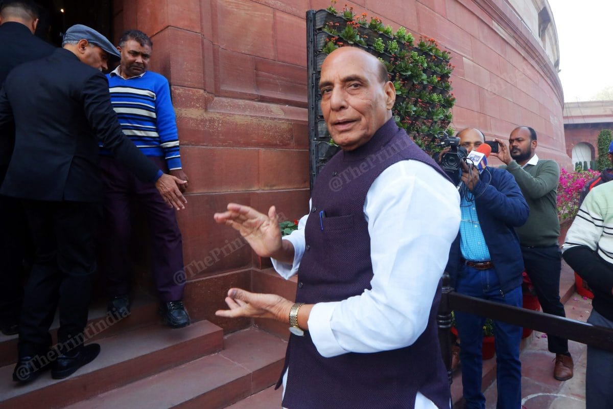 Defence minister Rajnath Singh at the Parliament | Photo: Praveen Jain | ThePrint