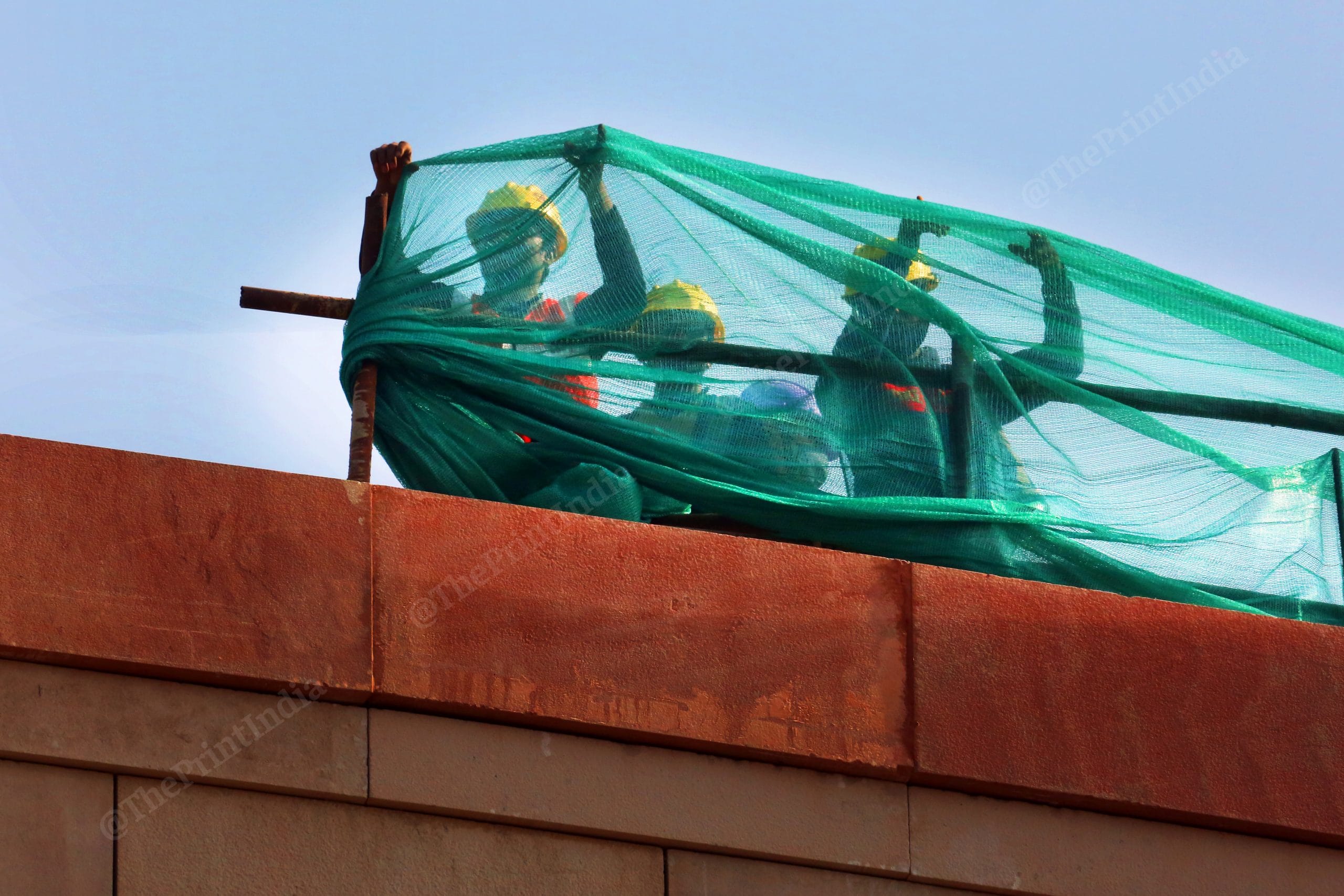 Construction workers at the Parliament site | Photo: Praveen Jain | ThePrint