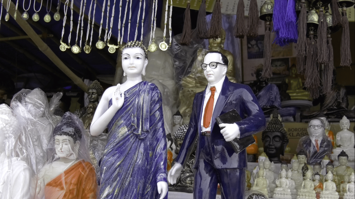 Miniature statues of Buddha and Dr B.R. Ambedkar are available to buy along with lakhs of Dalit literature during the week-long celebration in the first week of December every year | Photo: Somnath Waghmare