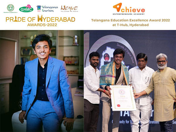 Youngest entrepreneur Ravi Kumar Sagar of Achieve Entrepreneurs Academy bags Pride of Hyderabad 2022 & Telangana Education Excellence Award