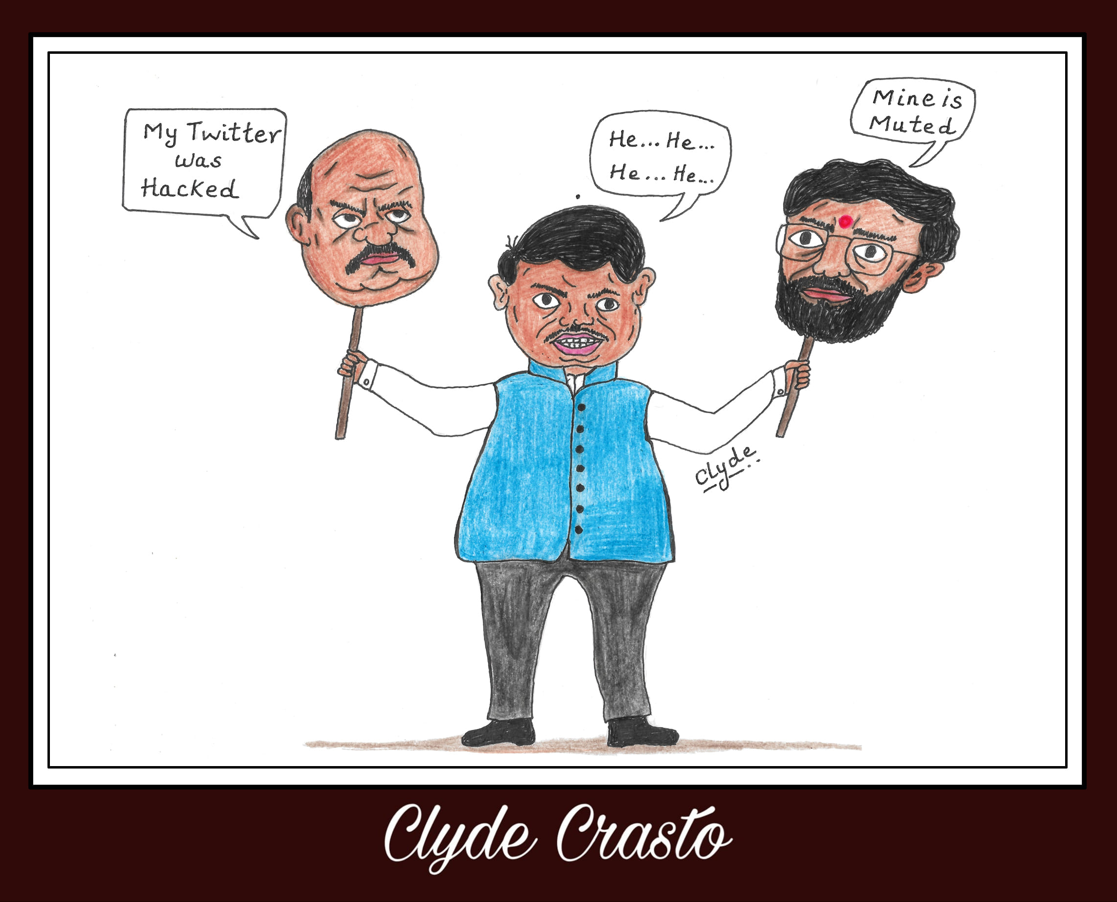 Devendra Fadnavis holding placards depicting Karnataka CM Basavaraj Bommai and Maharashtra CM Eknath Shinde | Clyde Crasto