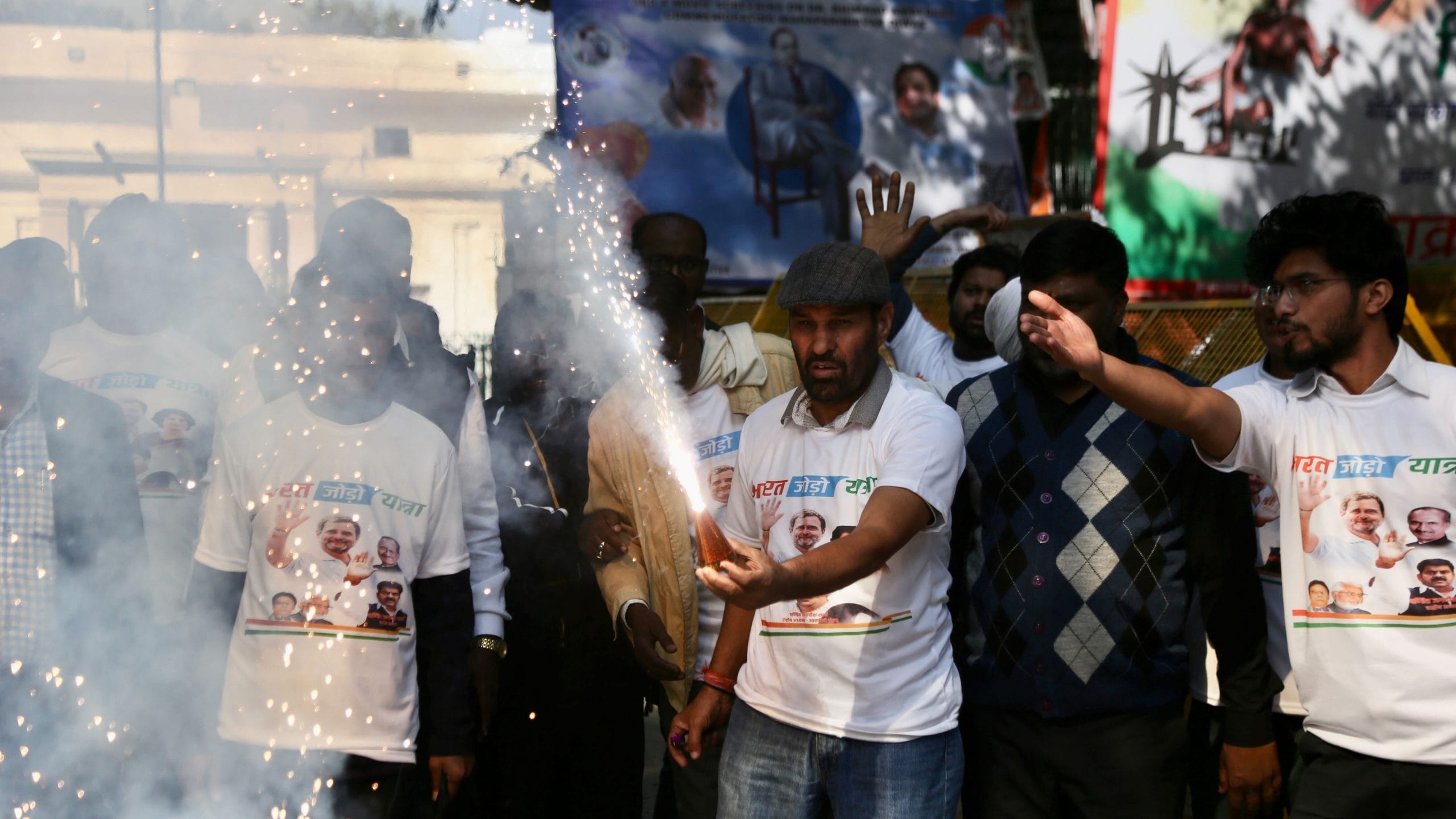 Celebrations workers celebrate the party's performance in Himachal Pradesh at its headquarter in New Delhi, on 8 December | Photo: Manisha Mondal | ThePrint
