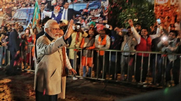 Prime Minister Narendra Modi arrives at the BJP headquarters in New Delhi | Photo: Suraj Singh Bisht | ThePrint