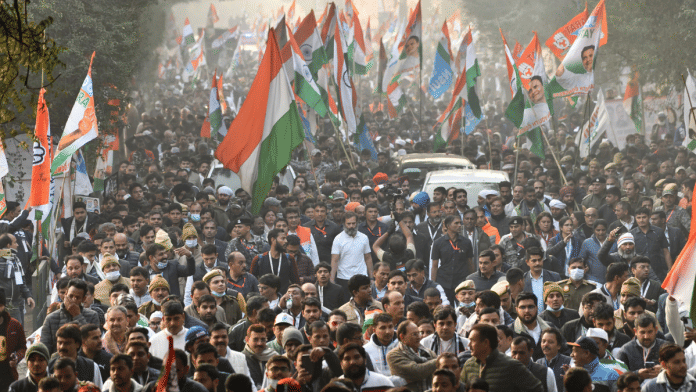Rahul Gandhi in the Bharat Jodo Yatra in Delhi | Suraj Singh Bisht/ThePrint