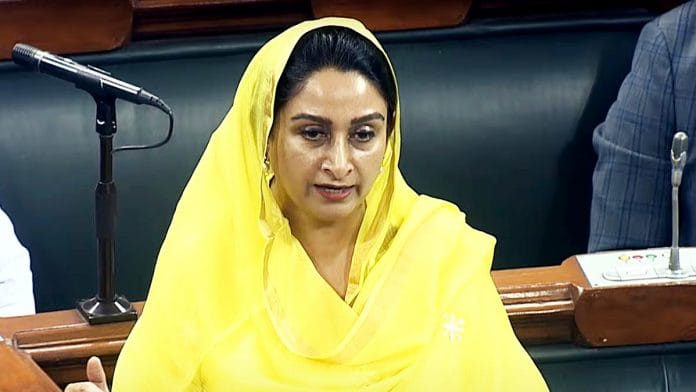 File photo of Lok Sabha MP Harsimrat Kaur Badal in Parliament | ANI