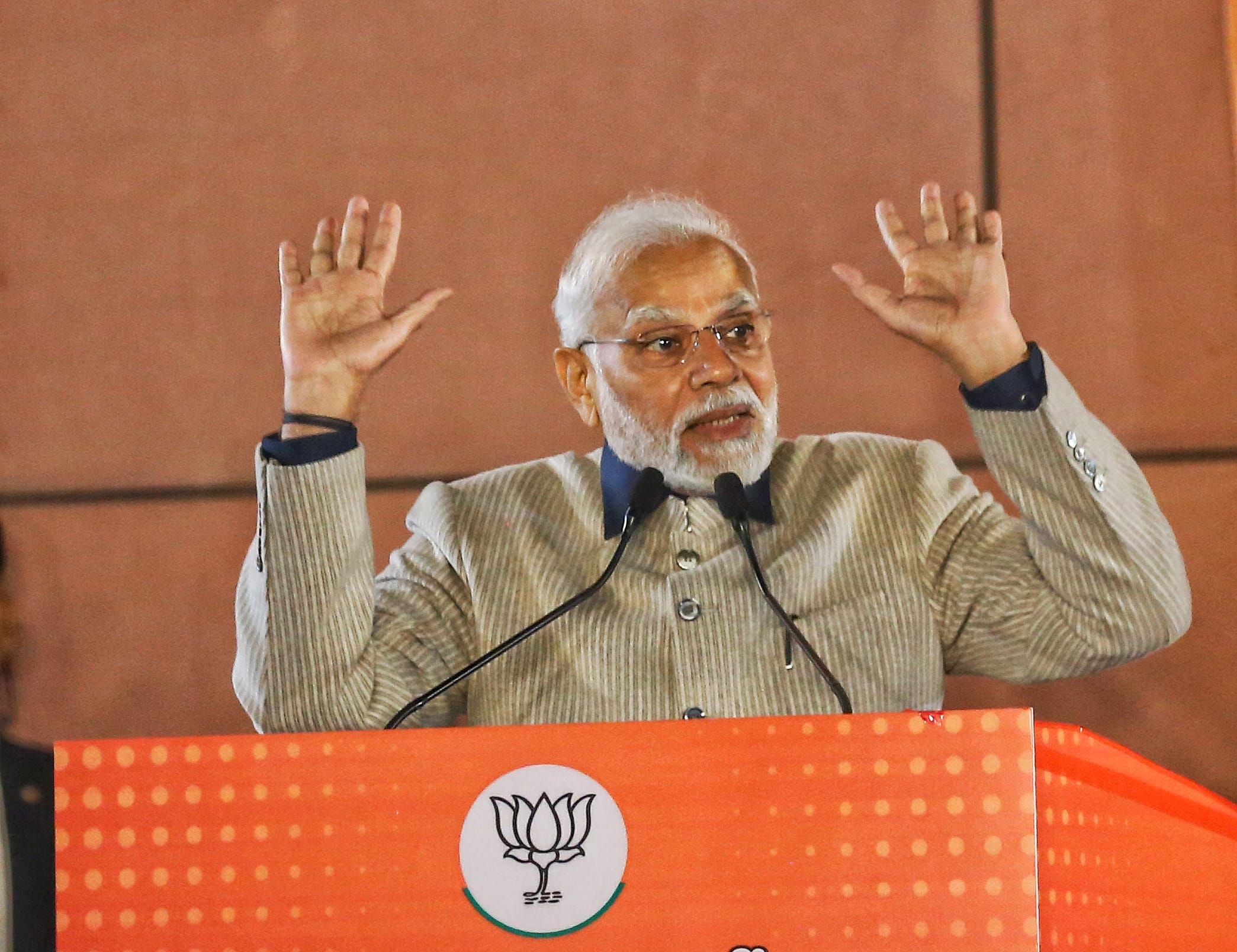 Modi addresses the gathering at the BJP headquarters | Photo: Manisha Mondal | ThePrint