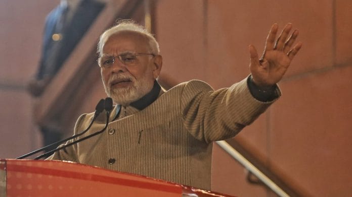 PM Narendra Modi addresses the party workers at the BJP headquarters in New Delhi, on 8 December 2022 | Photo: Suraj Singh Bisht | ThePrint