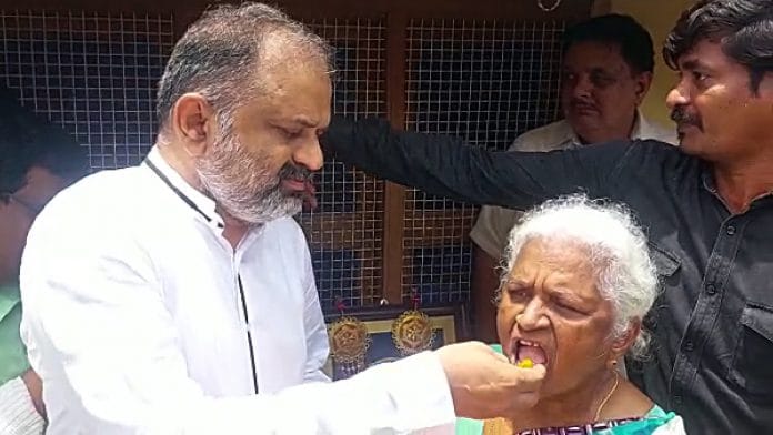 File photo of AG Perarivalan offering sweets to his mother after the SC order to release him. | ANI