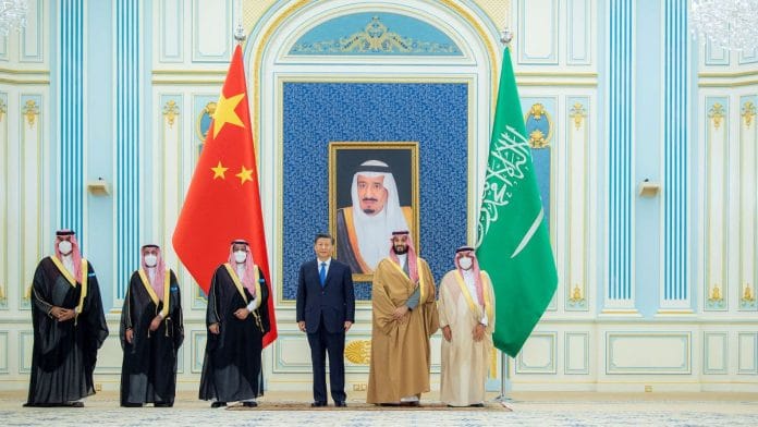 Saudi Crown Prince Mohammed Bin Salman stands with Chinese President Xi Jinping in Riyadh, on 8 December 2022 | Saudi Press Agency/Handout via Reuters
