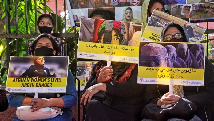 File photo of Afghans protesting against violence against Taliban in New Delhi | ANI