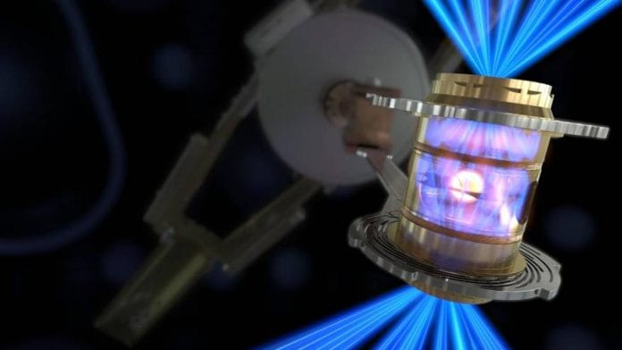 National Ignition Facility’s laser energy is converted into X-rays, which then compress a fuel capsule until it implodes, creating a high temperature, high pressure plasma | Courtesy Lawrence Livermore National Laboratory