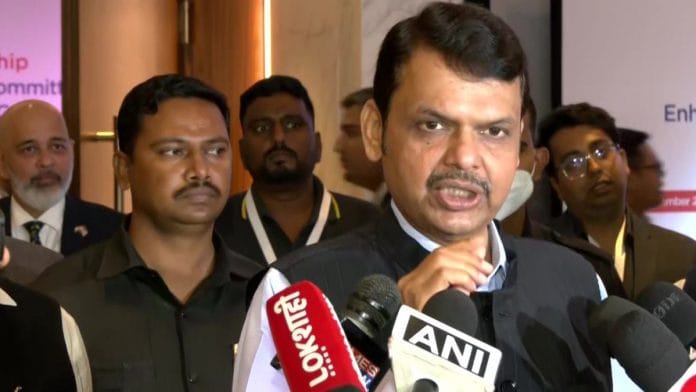 BJP leader and Maharashtra Deputy Chief Minister Devendra Fadnavis addresses mediapersons about the Belagavi border row | ANI