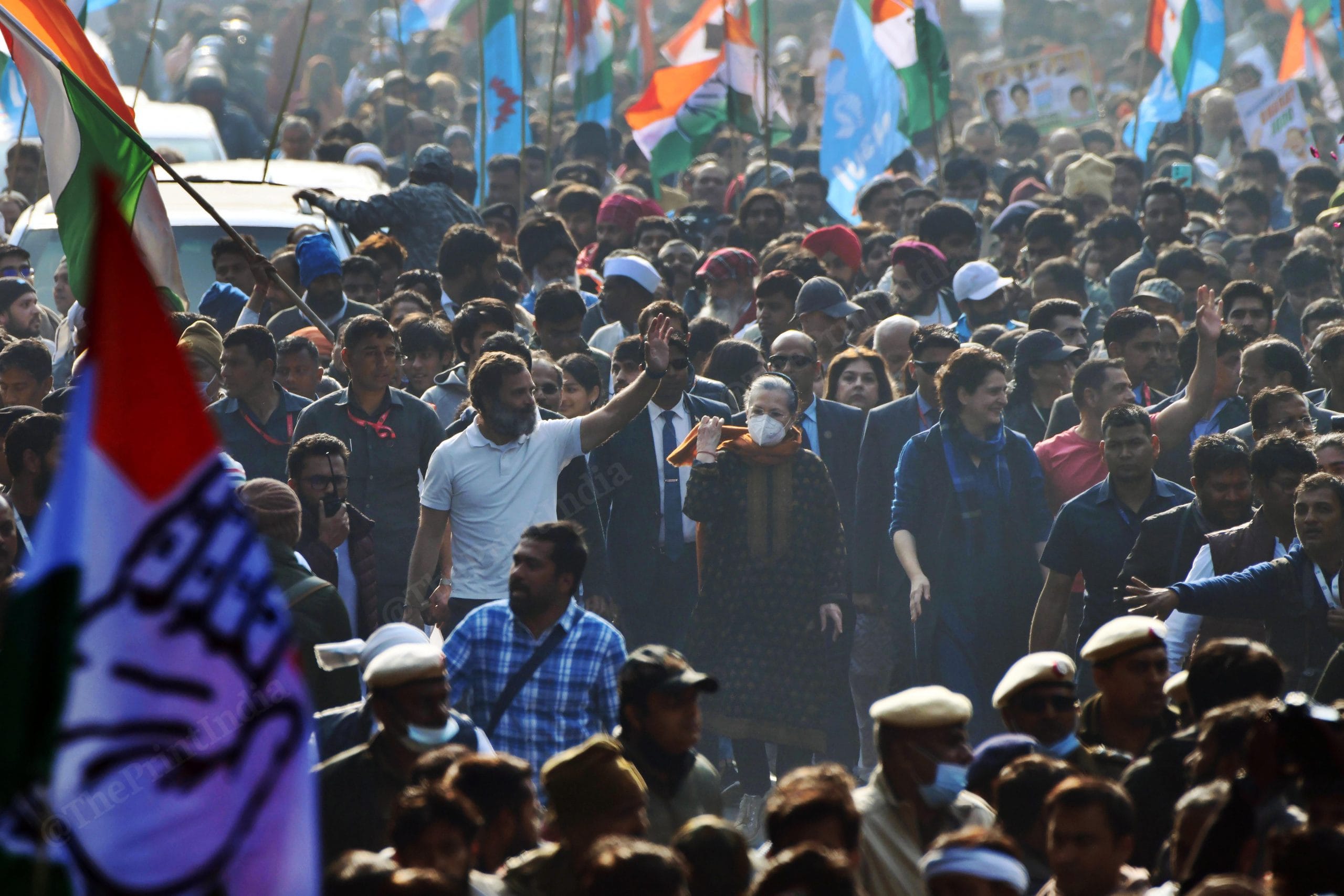 Rahul with his family members at Saturday's Yatra | Photo: Suraj Singh Bisht | ThePrint