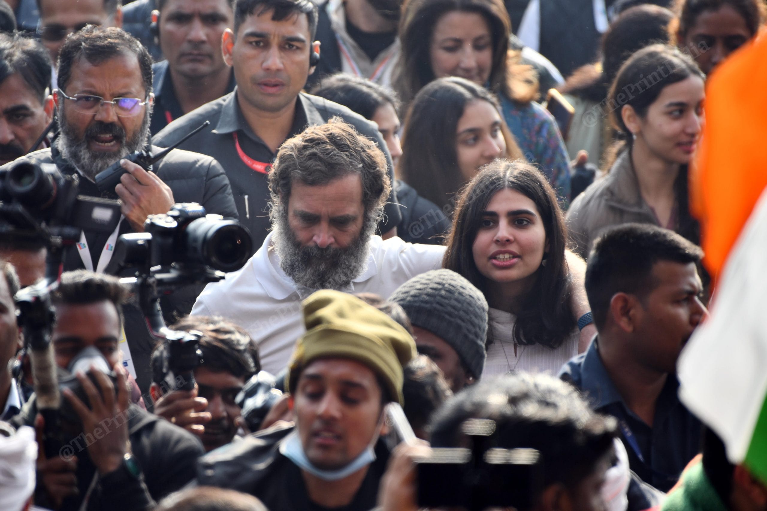 Rahul Gandhi with his niece, Miraya Vadra, during the Delhi leg of the Yatra | Photo: Suraj Singh Bisht | ThePrint