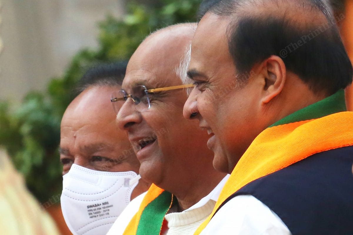 From left to right- BJP leader Harsh Vardhan, Gujarat CM Bhupendra Patel and Assam CM Himant Biswa Sharma | Photo: Praveen Jain | ThePrint