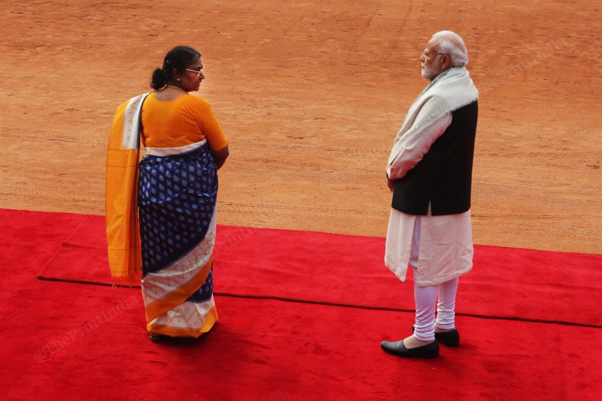 President Draupadi Murmu and PM Modi wait for the arrival of Egypt president | Photo: Praveen Jain | ThePrint