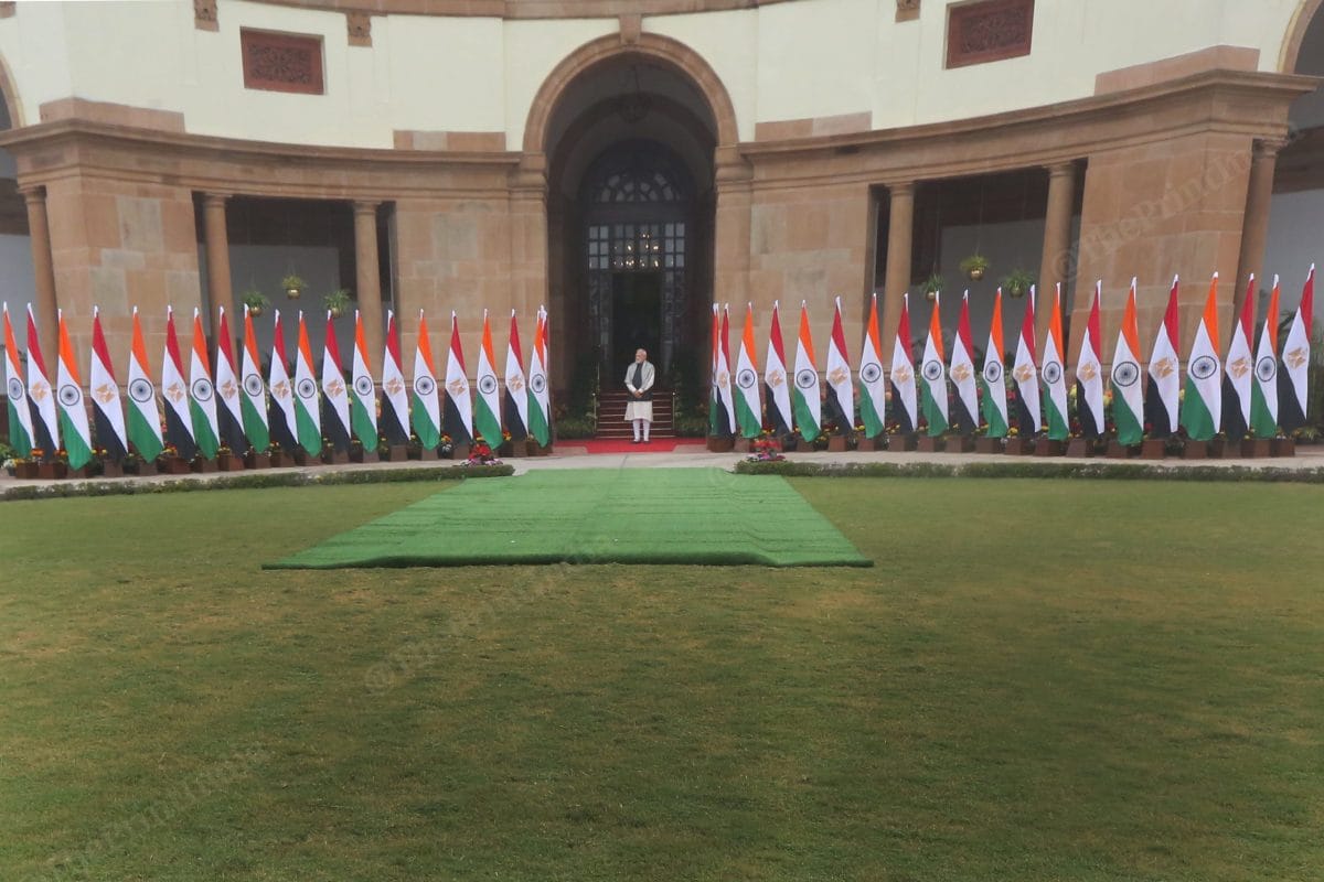 PM Modi waits for the arrival of President of Egypt Abdel Fattah El-Sisi at Hyderabad House| Photo: Praveen Jain | ThePrint