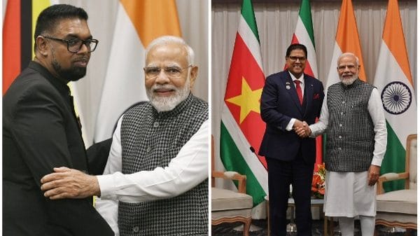 PM Modi meets Presidents of Guyana, Suriname on margins of Pravasi Bharatiya Divas in Indore