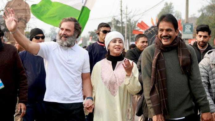 Actor and Shiv Sena politician Urmila Matondkar joined the Congress’ “Bharat Jodo Yatra” in Jammu on Tuesday | @INCIndia