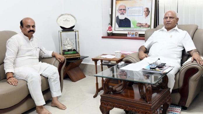 Karnataka CM Basavaraj Bommai (L) with predecessor B.S. Yediyurappa | ANI file photo