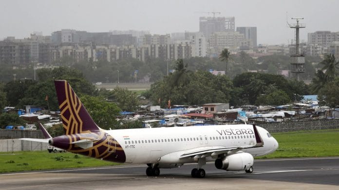 A Vistara Airbus A320 passenger aircraft prepares for takeoff at Chhatrapati Shivaji International airport in Mumbai | Reuters file photo