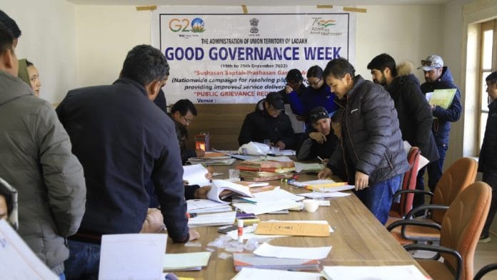 File photo of people at tehsil office in Leh to submit their applications during Sushasan Saptah | Twitter | @DIPR_Leh
