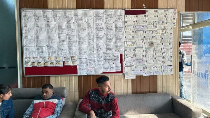 Visa applications and their date of arrival are posted next to the entrance of Cambridge Education and Immigration Point in Kurukshetra's Ladwa town | Photo: Jyoti Yadav/ThePrint