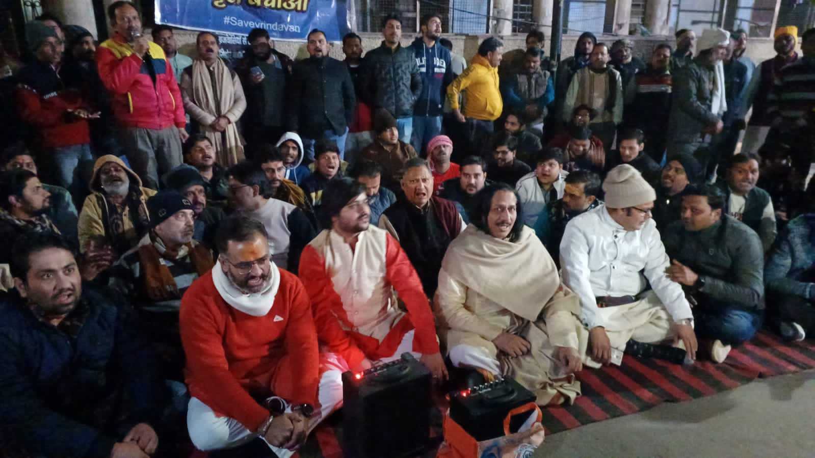 Priests, shopkeepers and other local residents protest outside the Bankey Bihari temple in Vrindavan, Mathura | Photo by special arrangement