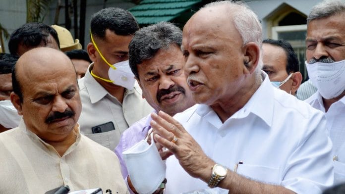 Karnataka CM Basavaraj Bommai and his predecessor B.S. Yediyurappa | ANI file photo