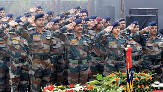File photo of Indian Army personnel paying tribute to martyred Armed Forces personnel on the occasion of 'Vijay Diwas’ | ANI