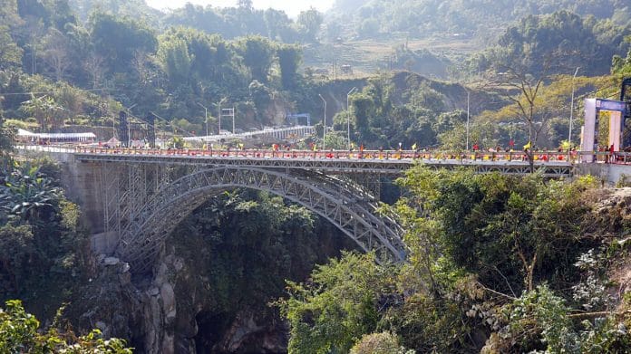 A view of the Siyom Bridge during its inauguration by Defence Minister Rajnath Singh in Siang on 3 January 2022 | Photo: ANI Photo