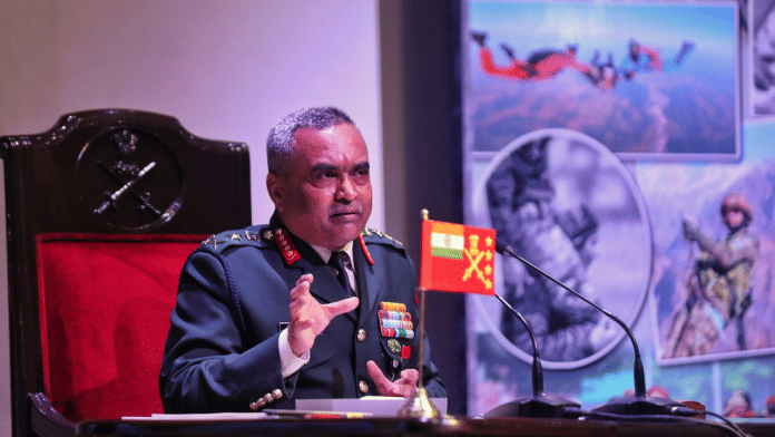 Chief of the Army Staff , Manoj Pande during a press conference in Delhi | Suraj Singh Bisht for ThePrint