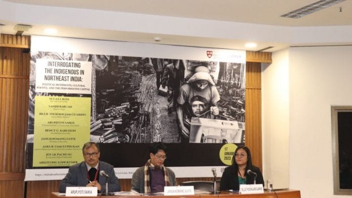 Arupjyoti Saikia, Jangkhongmang Guite and Billie Thoidingjam Guarino who were panelists of the first session | Tina Das, ThePrint