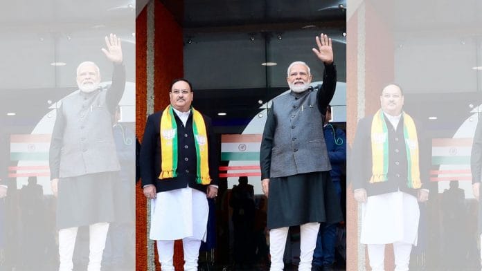 Prime Minister Narendra Modi and BJP president J.P. Nadda at the party's National Executive meeting | ANI