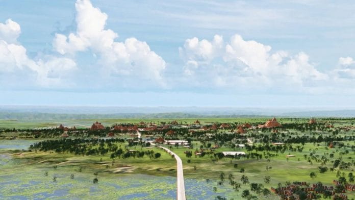 An artist rendering shows a reconstruction of what would have been ancient Maya cities nestled in the area known as the Mirador-Calakmul Karst Basin (MCKB) of northern Guatemala and southern Campeche, Mexico | Reuters