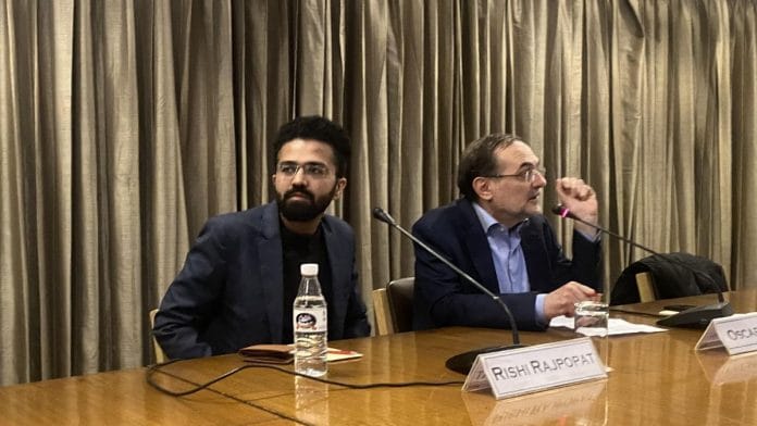 Rishi Rajpopat (L) with fellow Sanskrit scholar Oscar Pujol (R) at the India International Centre, New Delhi | Zoya Bhatti, ThePrint