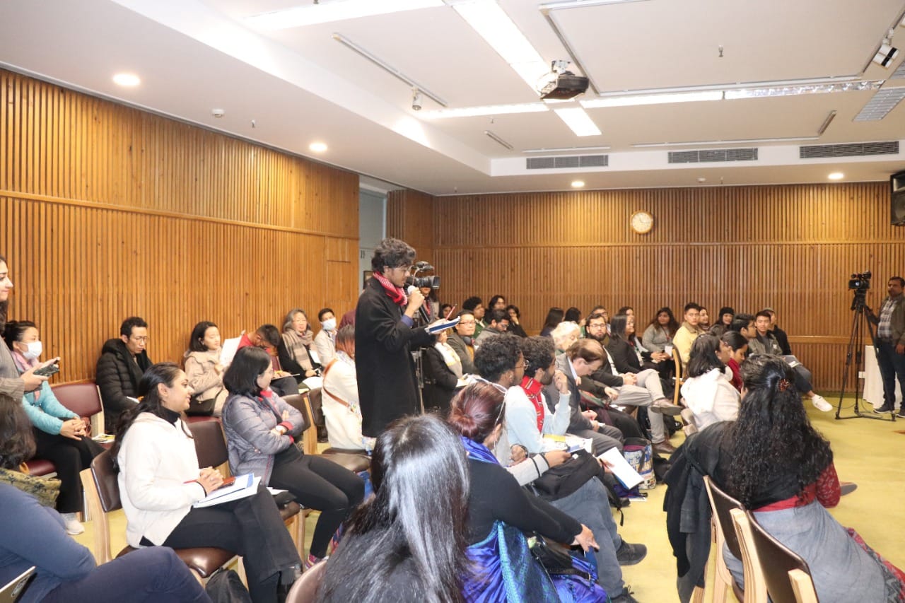 A member of audience poses a question to the panelists of the second session | Tina Das, ThePrint