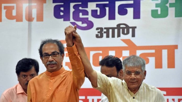 Uddhav Thackeray and Prakash Ambedkar at the joint press conference Monday | Photo: ANI