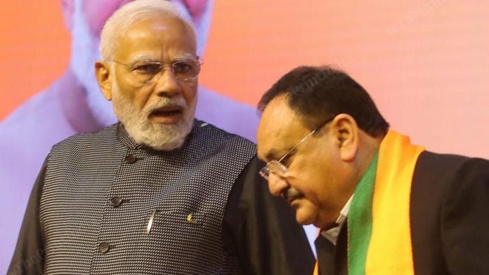 PM Modi and BJP party president J.P. Nadda at the national executive meeting | Photo: Praveen Jain | ThePrint