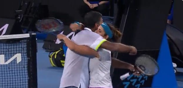 Sania Mirza and Rohan Bopanna after their semifinal match win at the Australian Open in Melbourne on 25 January 2023 | Photo: Twitter/@AustralianOpen