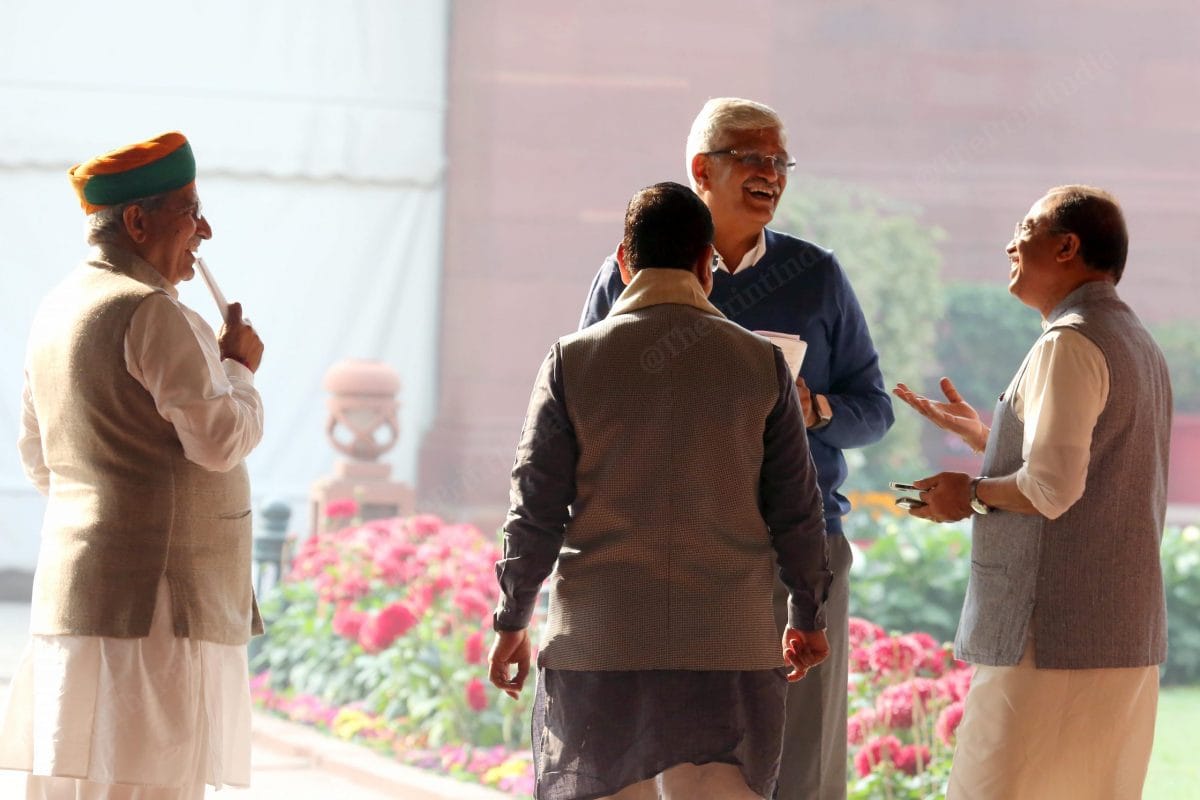 (L-R) Arjun Ram Meghwal, Pralhad Joshi, Jal Shakti minister Gajendra Singh Shekhawat and V. Muraleedharan | Praveen Jain | ThePrint