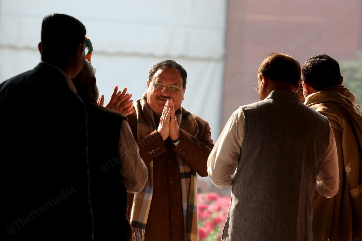 J.P. Nadda arrives at BJP parliamentary party meet | Praveen Jain | ThePrint