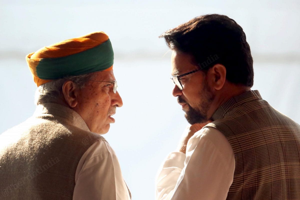 MoS Arjun Ram Meghwal with I&B minister Anurag Thakur | Praveen Jain | ThePrint