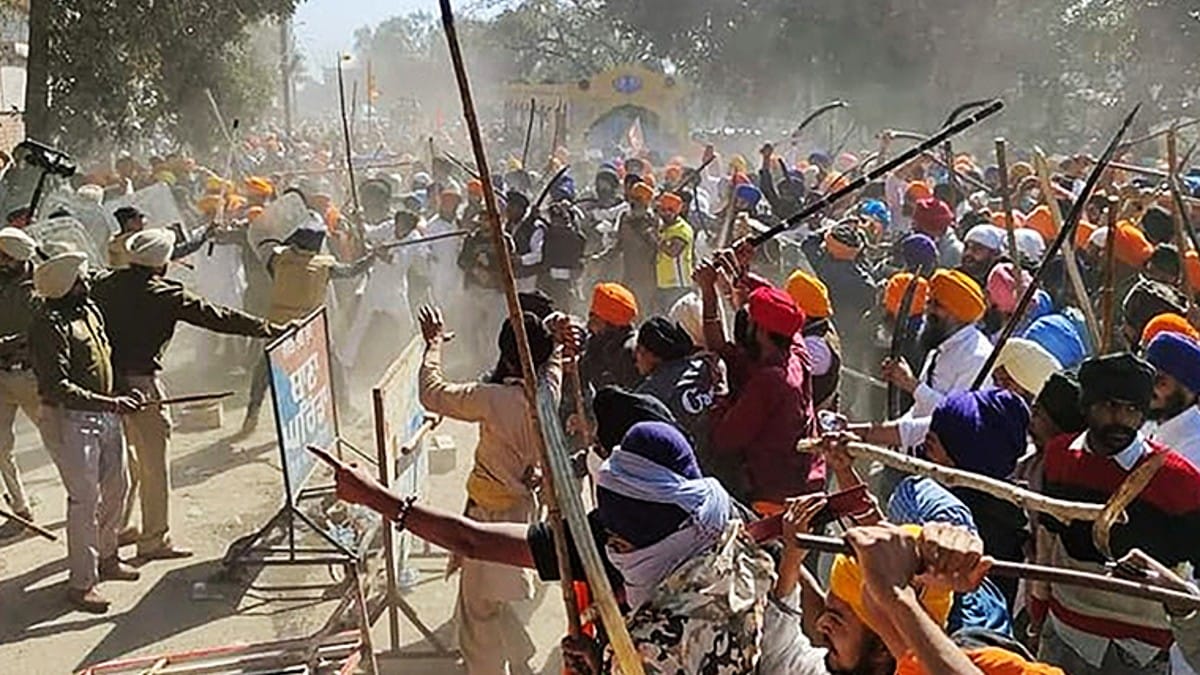 Amritpal Singh's supporters clashing with police in Ajnala Thursday | ANI