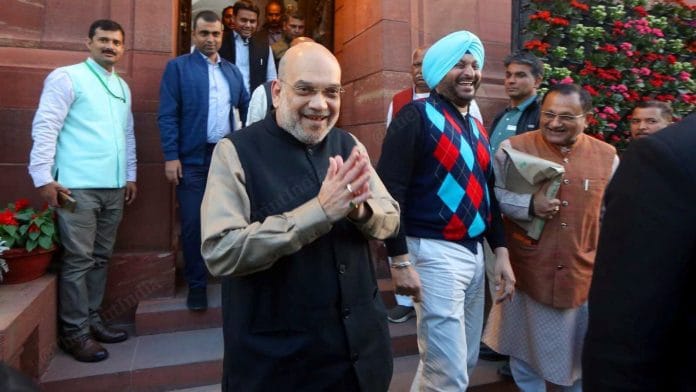 File photo of Home Minister Amit Shah outside the Parliament House