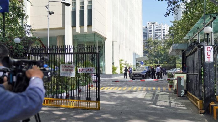 Media persons stand outside the BBC office in New Delhi | ANI photo