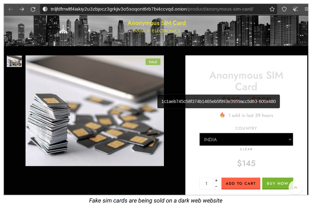 Advertisement for fake sim card on dark web | Courtesy: CloudSEK report