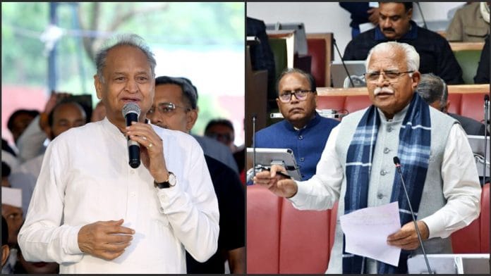Rajasthan CM Ashok Gehlot and his Haryana counterpart Manohar Lal Khattar. | ANI File